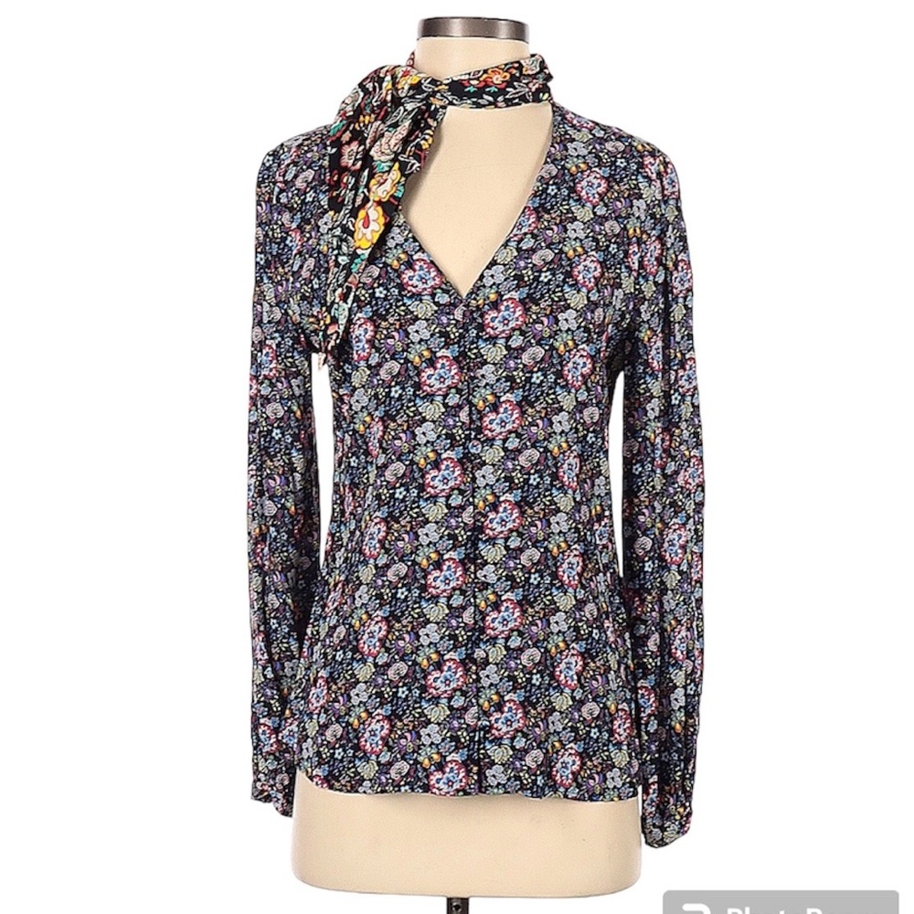 FRAME Neck Tie Button Viscose Blouse Size XS- Excellent Condition